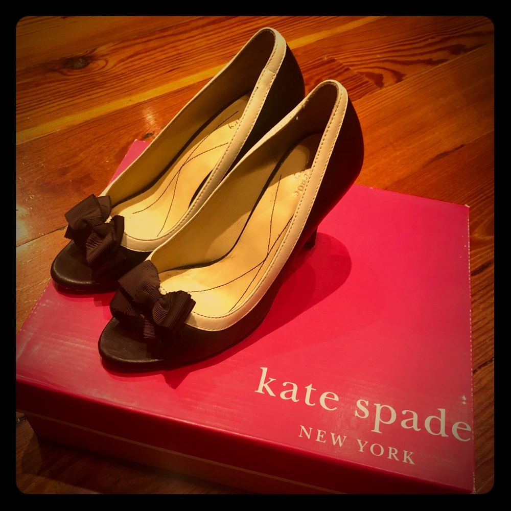 Kate Spade Brown and Cream Heels with Cute Bows